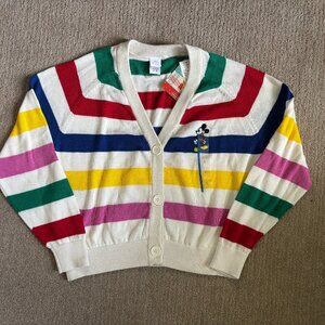Disney 100 Mickey Mouse Retro Striped Cardigan Sweater - WOMENS L- NEW w/ Tags